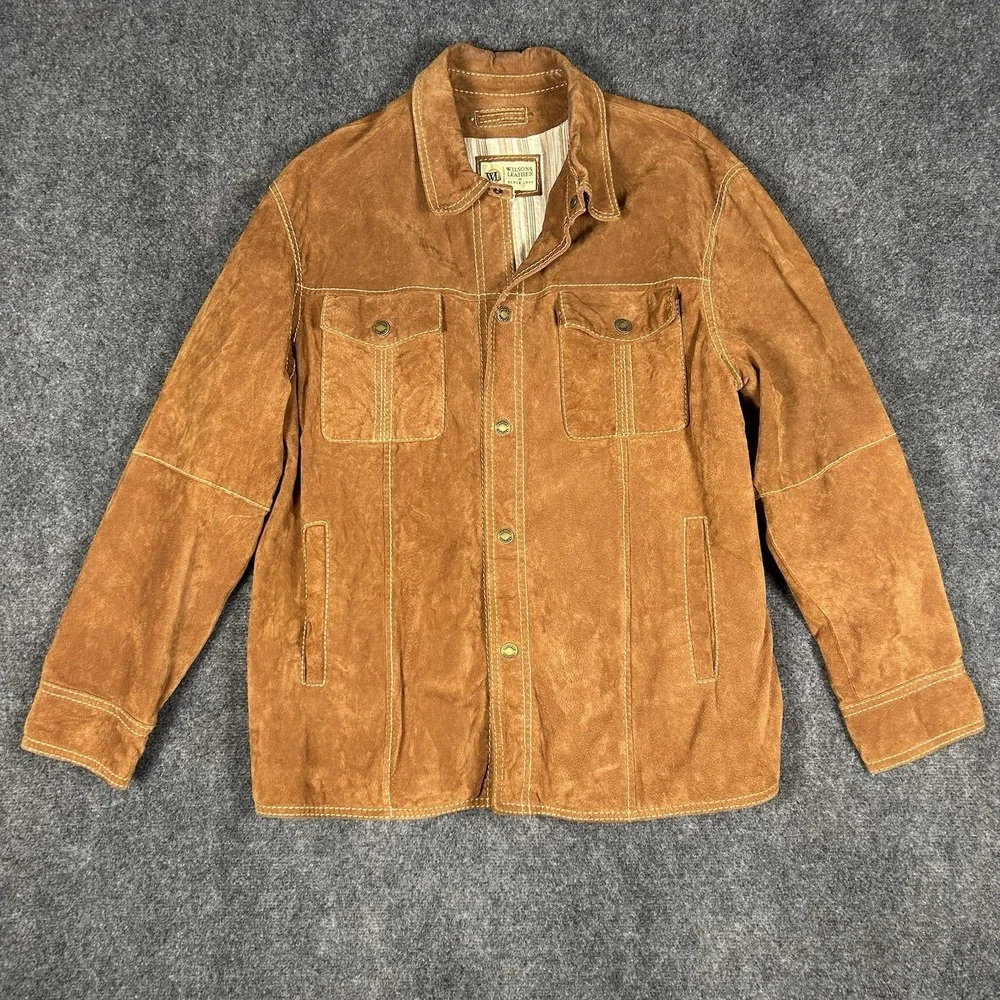 Wilsons Leather Jacket Mens XL Brown Suede Snap Western Cowboy USA